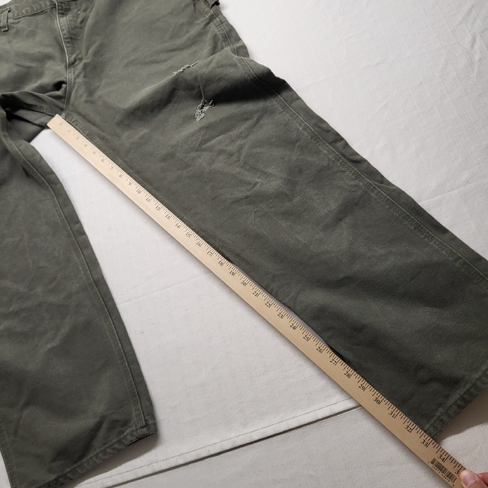 Carhartt Canvas Work Pants Mens Actual 36/33 Green Relaxed Carpenter Distressed - Picture 12 of 16